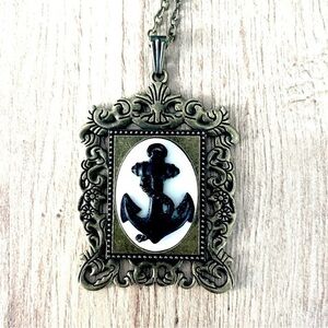 White and Black Anchor Cameo Victorian Style Necklace, NWT